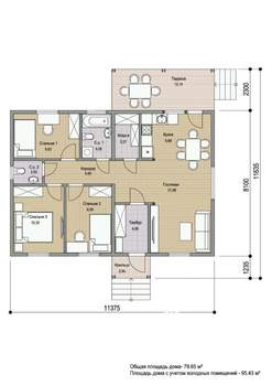 Дом 95м², 1-этажный, участок 6 сот.