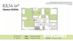 Дом 63м&sup2;, 1-этажный, участок 8 сот.  