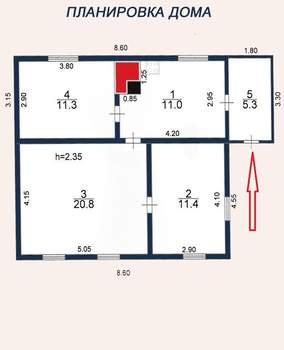 Дом 55м&sup2;, 1-этажный, участок 5 сот.  