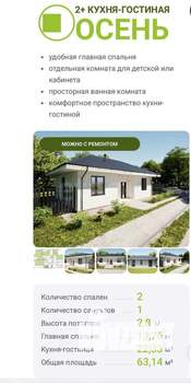 Дом 63м², 1-этажный, участок 8 сот.  
