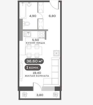1-к квартира, на длительный срок, 36м2, 10/17 этаж