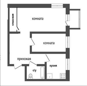 2-к квартира, на длительный срок, 42м2, 3/5 этаж