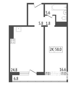 2-к квартира, на длительный срок, 58м2, 9/17 этаж