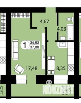 1-к квартира, на длительный срок, 34м2, 6/16 этаж