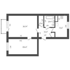 2-к квартира, на длительный срок, 45м2, 4/5 этаж
