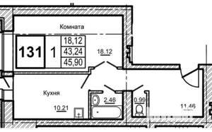 1-к квартира, на длительный срок, 46м2, 15/15 этаж