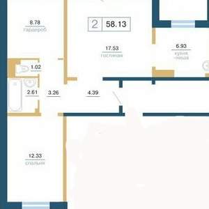 2-к квартира, на длительный срок, 58м2, 12/17 этаж
