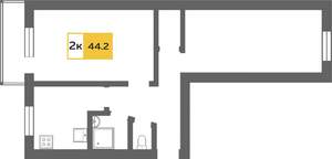 2-к квартира, на длительный срок, 46м2, 4/5 этаж