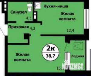 1-к квартира, на длительный срок, 39м2, 5/19 этаж