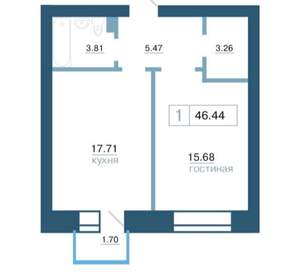 1-к квартира, на длительный срок, 47м2, 4/7 этаж
