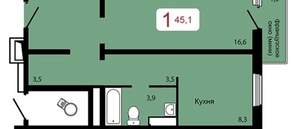 1-к квартира, на длительный срок, 45м2, 5/17 этаж