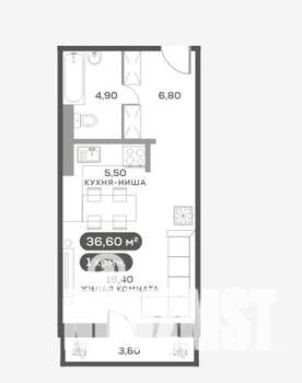 1-к квартира, на длительный срок, 36м2, 9/17 этаж