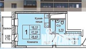 Студия квартира, на длительный срок, 28м2, 23/25 этаж