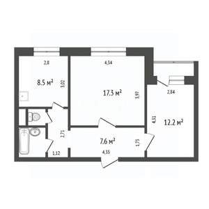 2-к квартира, на длительный срок, 52м2, 4/10 этаж