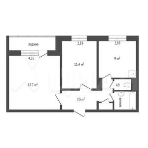 2-к квартира, на длительный срок, 52м2, 2/9 этаж