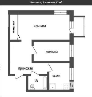 2-к квартира, на длительный срок, 42м2, 3/5 этаж