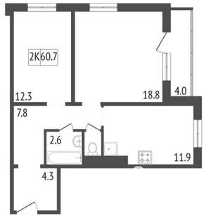 2-к квартира, на длительный срок, 60м2, 11/18 этаж