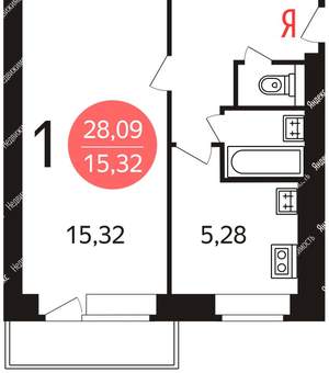 1-к квартира, на длительный срок, 28м2, 6/12 этаж