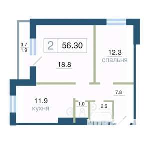 2-к квартира, на длительный срок, 56м2, 3/17 этаж