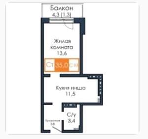 1-к квартира, на длительный срок, 35м2, 10/19 этаж