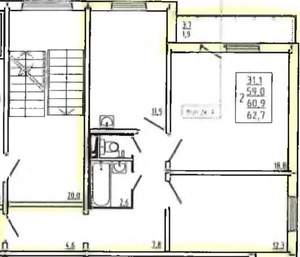 2-к квартира, на длительный срок, 59м2, 4/17 этаж