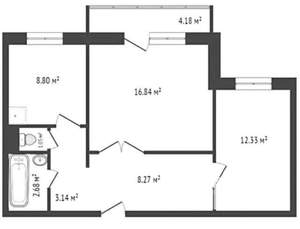 2-к квартира, на длительный срок, 53м2, 3/12 этаж