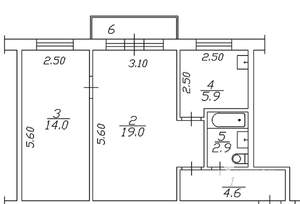 2-к квартира, на длительный срок, 46м2, 2/5 этаж