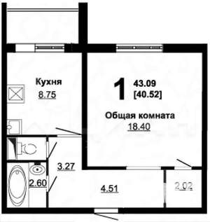 1-к квартира, на длительный срок, 43м2, 4/14 этаж
