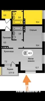 2-к квартира, на длительный срок, 42м2, 2/23 этаж