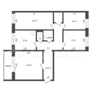 4-к квартира, на длительный срок, 85м2, 3/9 этаж