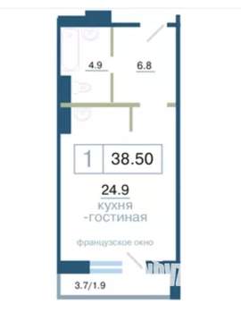 Студия квартира, на длительный срок, 39м2, 12/17 этаж