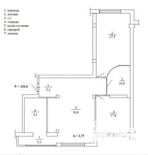 3-к квартира, вторичка, 126м2, 6/12 этаж