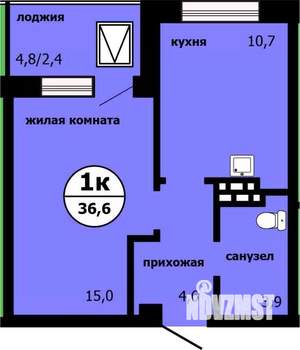 1-к квартира, строящийся дом, 36м2, 18/19 этаж