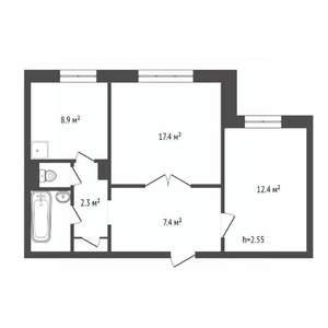 2-к квартира, вторичка, 53м2, 1/9 этаж