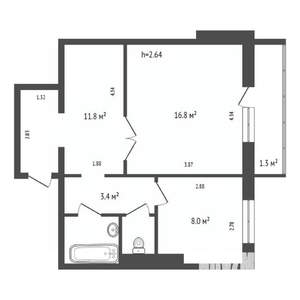 1-к квартира, вторичка, 44м2, 12/16 этаж