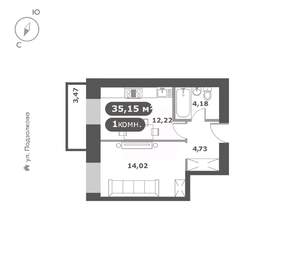 1-к квартира, вторичка, 35м2, 3/16 этаж