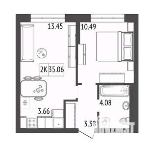 2-к квартира, строящийся дом, 35м2, 4/17 этаж