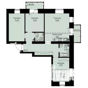 4-к квартира, строящийся дом, 87м2, 3/8 этаж