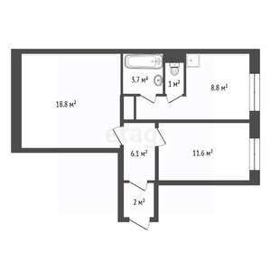 2-к квартира, вторичка, 51м2, 1/10 этаж