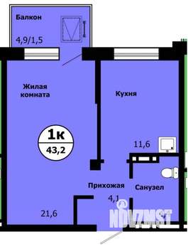 1-к квартира, строящийся дом, 42м2, 13/19 этаж