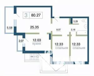 3-к квартира, вторичка, 80м2, 1/17 этаж