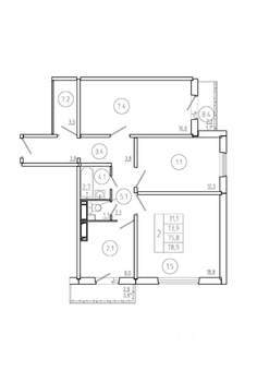 3-к квартира, строящийся дом, 76м2, 7/17 этаж