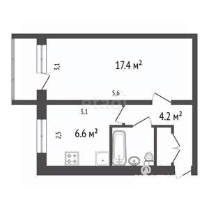 1-к квартира, вторичка, 33м2, 4/5 этаж