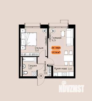 2-к квартира, вторичка, 37м2, 7/17 этаж