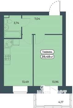 1-к квартира, строящийся дом, 39м2, 8/9 этаж