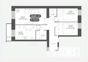 3-к квартира, вторичка, 81м2, 14/15 этаж
