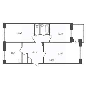 3-к квартира, вторичка, 68м2, 1/5 этаж