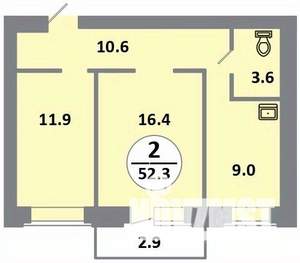 2-к квартира, вторичка, 52м2, 9/14 этаж