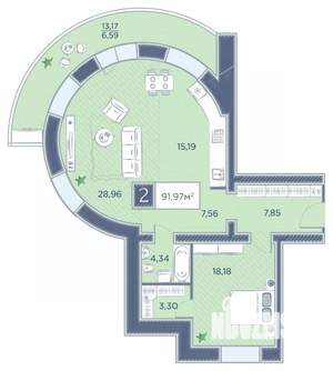 2-к квартира, вторичка, 92м2, 10/16 этаж