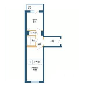 1-к квартира, вторичка, 38м2, 4/17 этаж